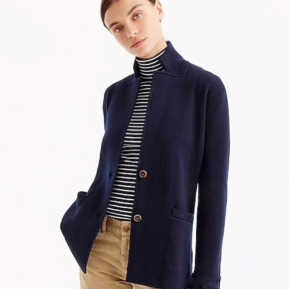 J. Crew Sweaters - J Crew Merino Wool Sweater Blazer Navy Blue Sz XXS